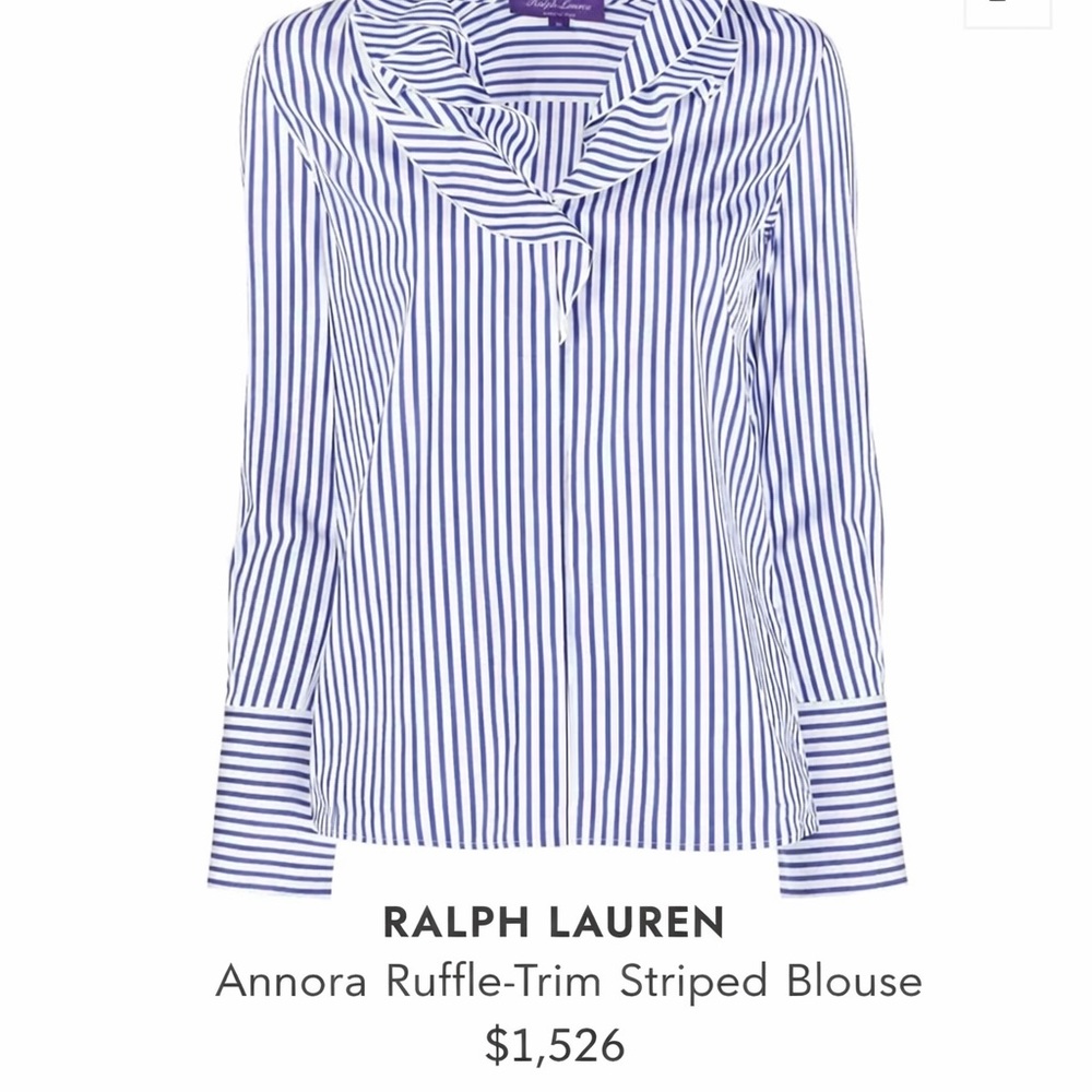 . RALPH LAUREN 
Annora Ruffle-Trim Striped Blouse